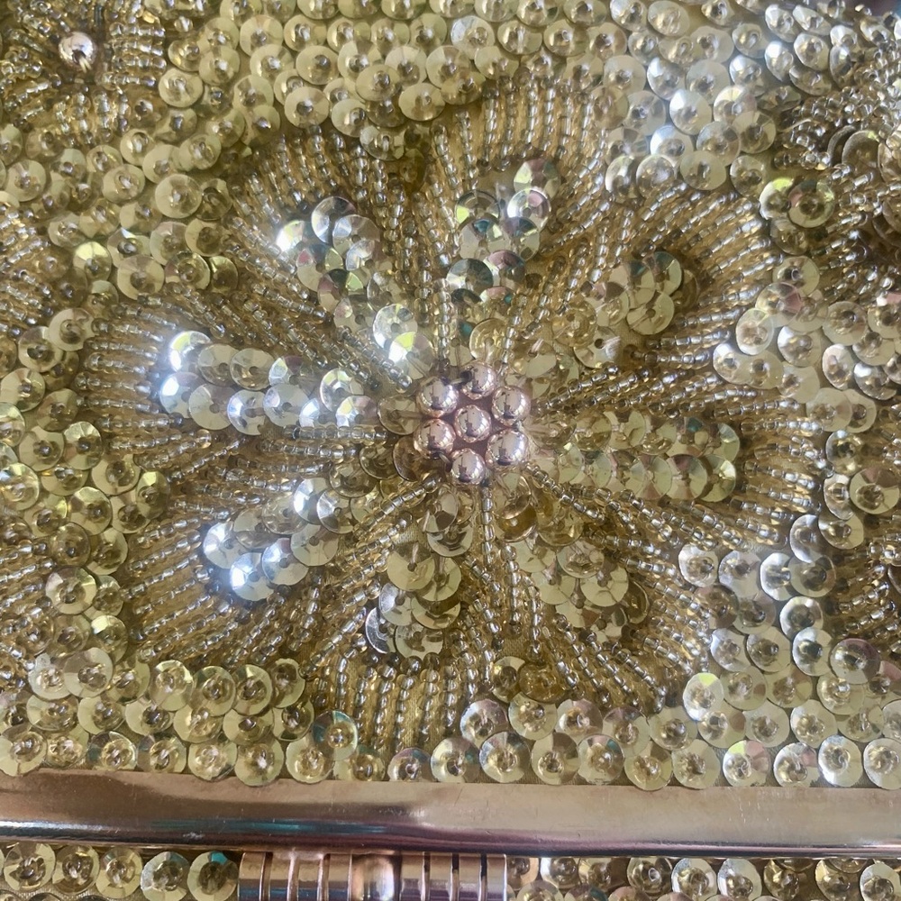 Vintage Gold Satin Sequin & Beaded Folded Clutch Bag - Picture 13 of 15